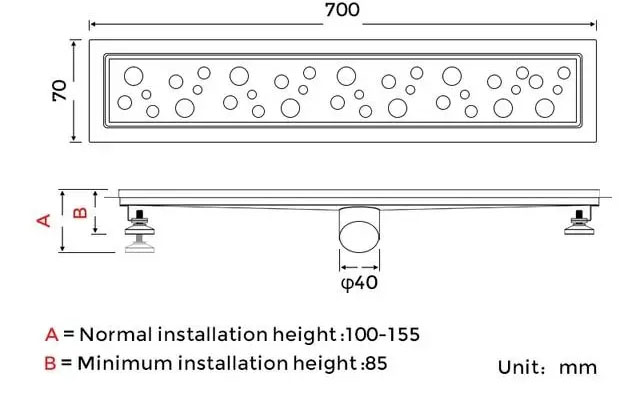  Габаритні розміри Душовий трап GAPPO G87007-2  нержавіюча сталь 