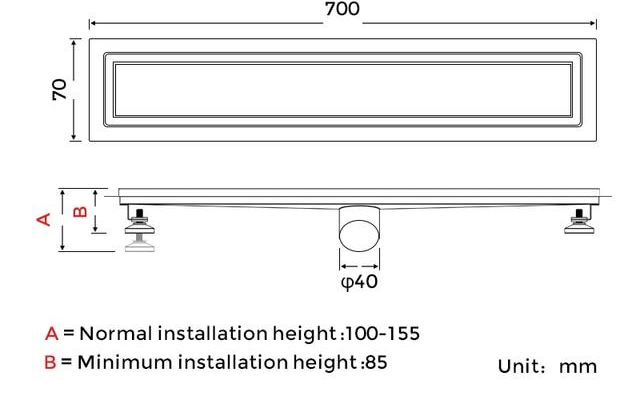 Габаритні розміри Душовий трап GAPPO G87007-4 нержавіюча сталь 