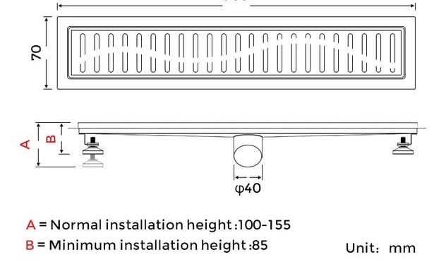 Габаритные размеры Душевый трап GAPPO G87007 нержавейка 