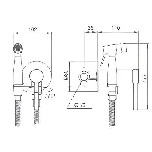 Габаритні розміри Гігієнічний душ Gappo G7206-9 вбудований, сірий Gungrey 
