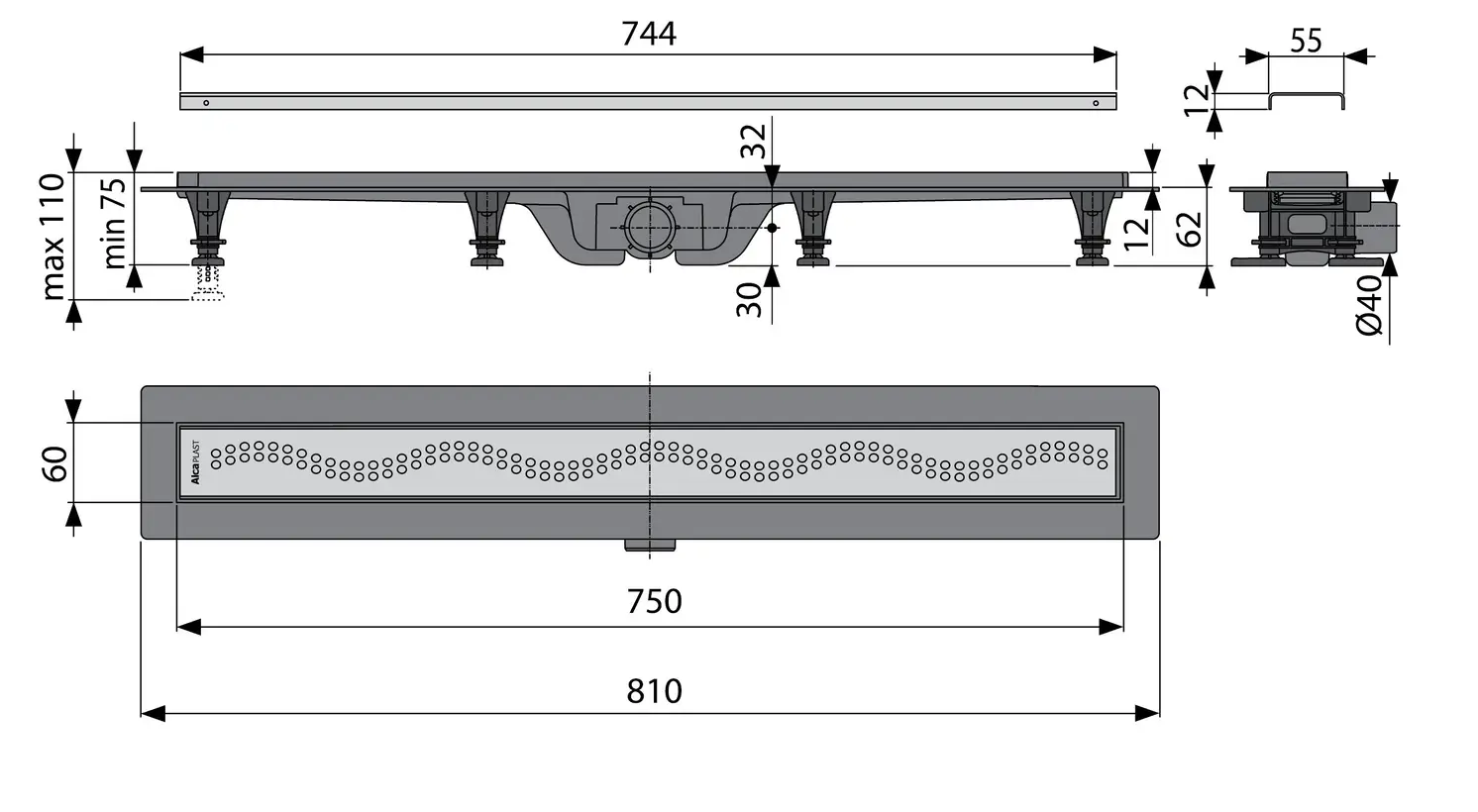 Габаритні розміри Водостічний жолоб Koller Pool G8-750 (APZ8-750M) 