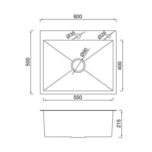 Схематическое изображение размеров мойки GAPPO GS6050