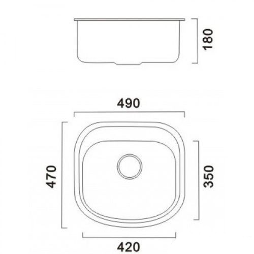 Схематичне зображення розмірів кухонної мийки Haiba 49x47