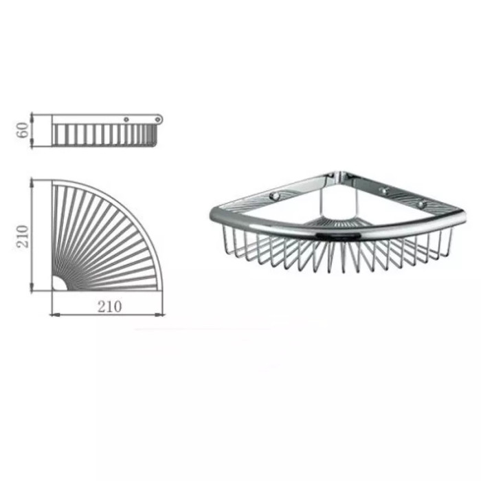 Опис розмірів кутової полички Frap F352, 240x60 мм (нержавіюча сталь, хром)