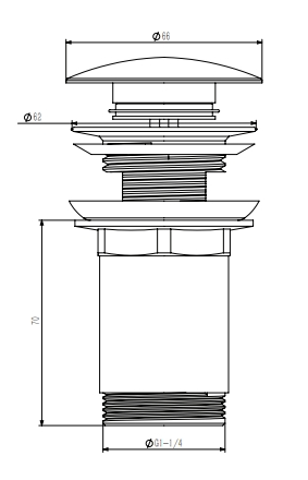 Розміри Донний клапан для умивальника KollerPool KP-1011 click-clack з переливом, хром  