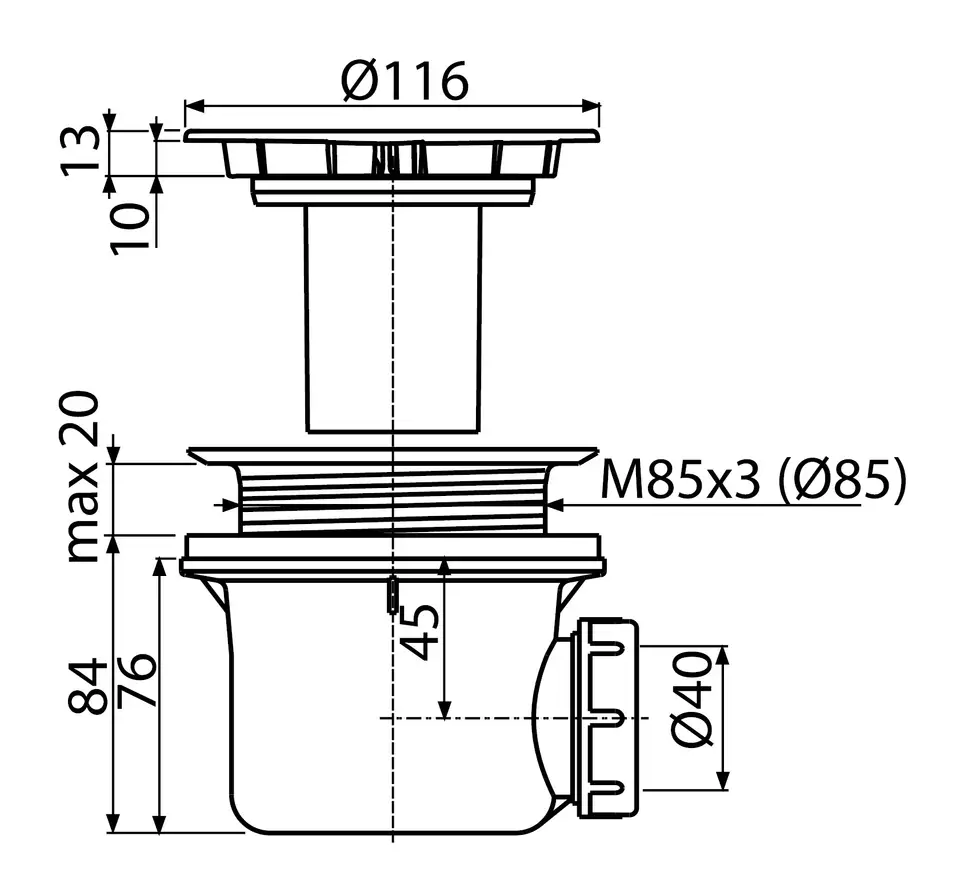 Розміри Сифон для душового піддона Koller Pool P90CPP хромований (A49CR) 