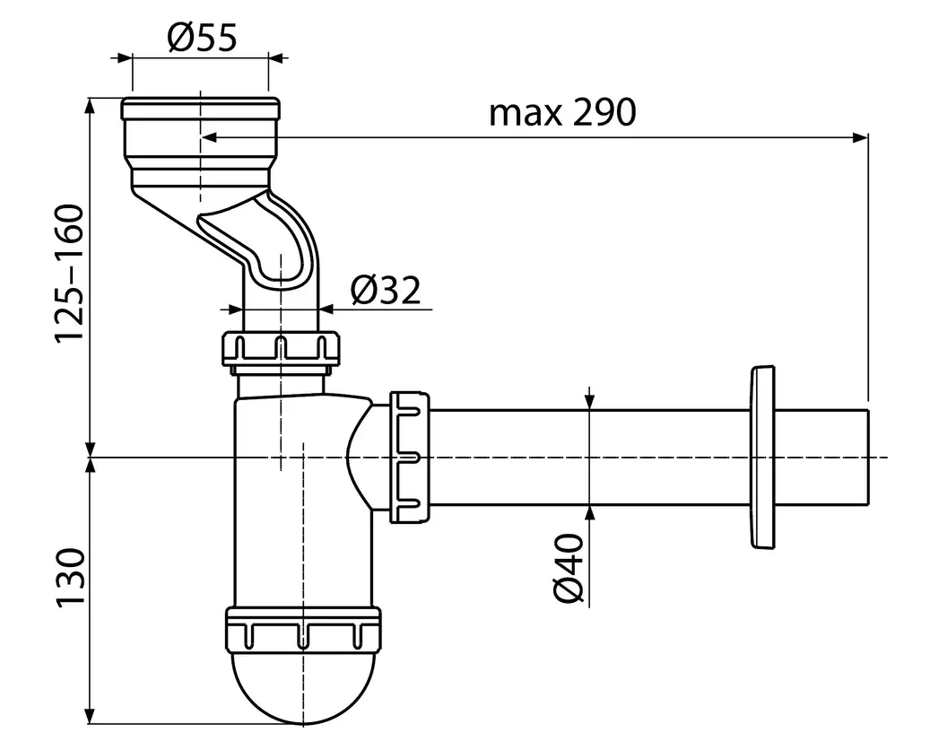 Размеры Сифон для писсуара Koller Pool UWP (A45A)
