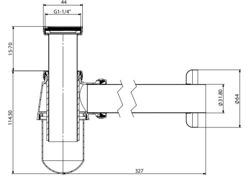 Розміри Сифон для умивальника пляшковий KollerPool KP-7003B d32 латунь, чорний 