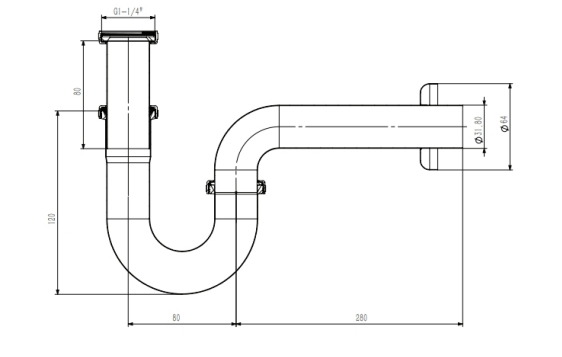 Розміри Сифон для умивальника трубний KollerPool KP-7001 d32 латунь, хром 