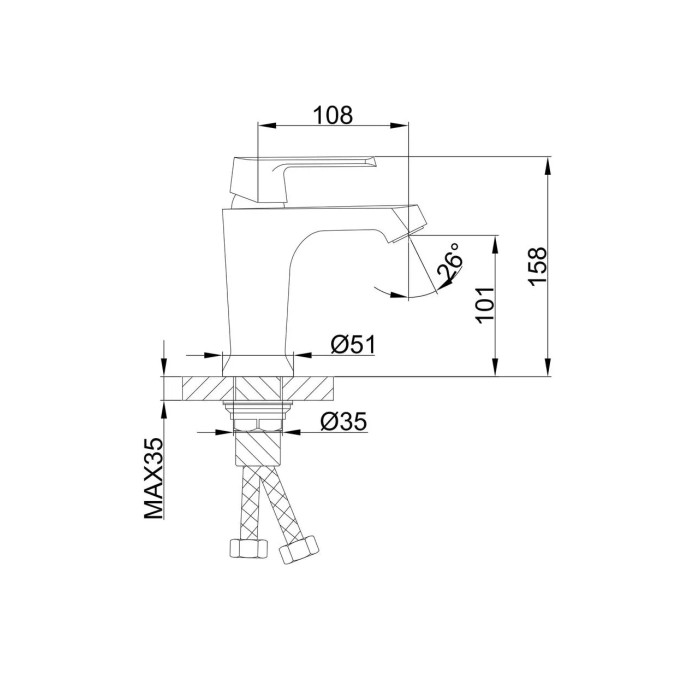 Схематичне зображення розмірів змішувача для умивальника Frap F1031