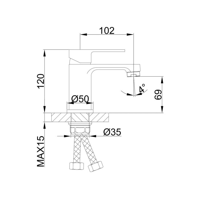 Схематичне зображення розмірів змішувача для умивальника Frap F1041