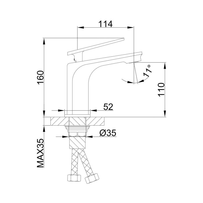Схематичне зображення розмірів змішувача для умивальника Frap F1057