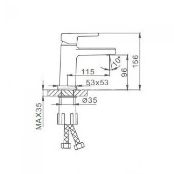 Схематичне зображення розмірів змішувача для умивальника Frap F1060