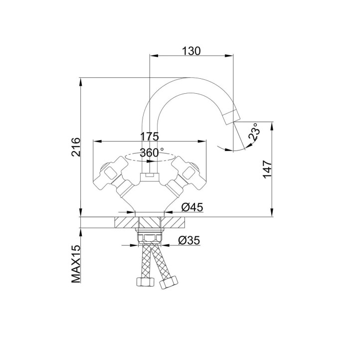 Схематическое изображение размеров смесителя для умывальника Frap F1324