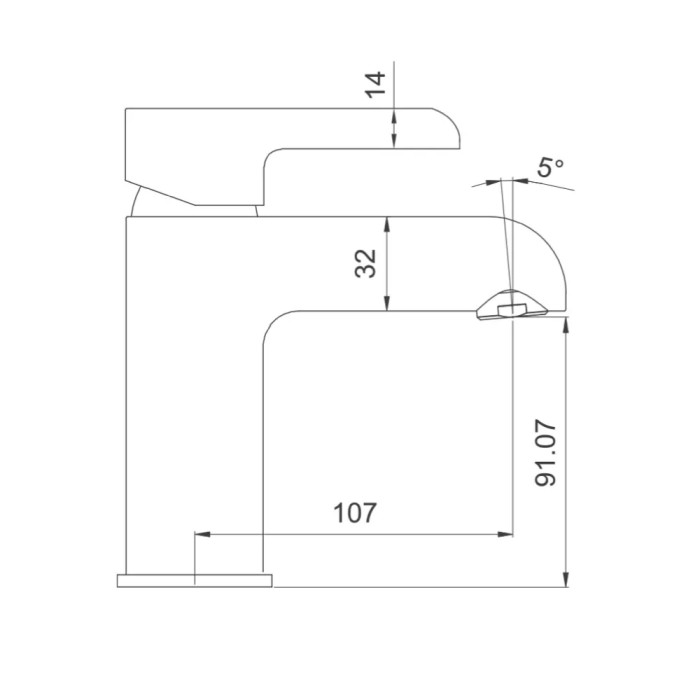 Схематичне зображення розмірів змішувача для раковини GAPPO G1003-6