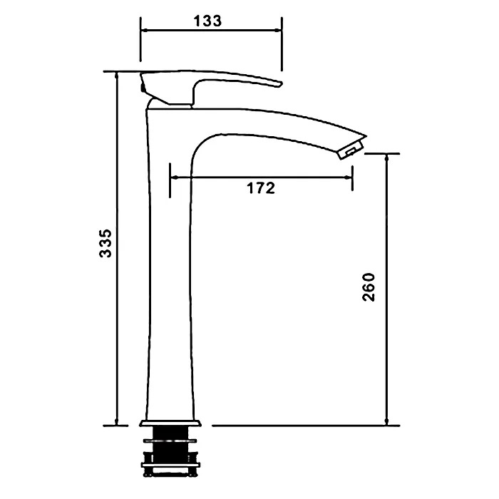 Схематичне зображення розмірів змішувача для умивальника Gappo G1006-29