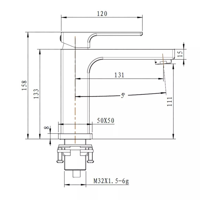 Схематическое изображение размеров смесителя для умывальника Gappo G1017-9