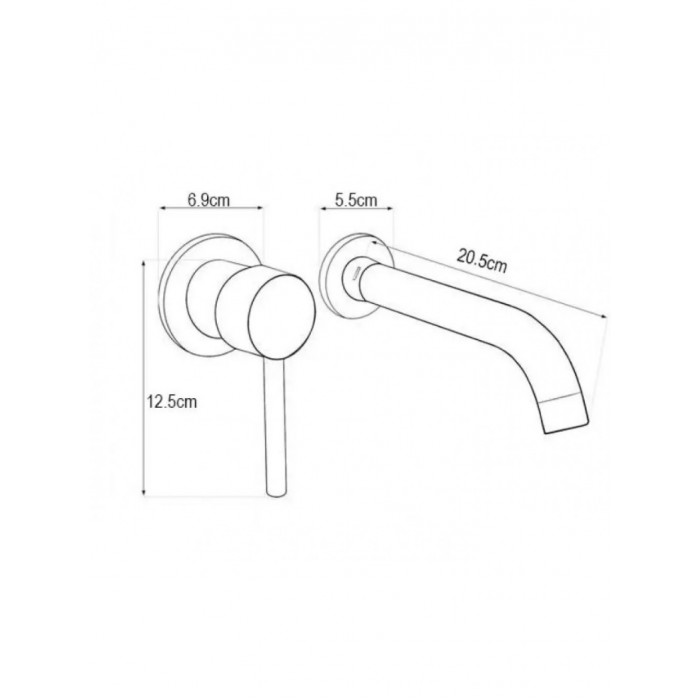 Схематичне зображення розмірів вбудованого змішувача для раковини WEZER EKO10A-01BLACK9