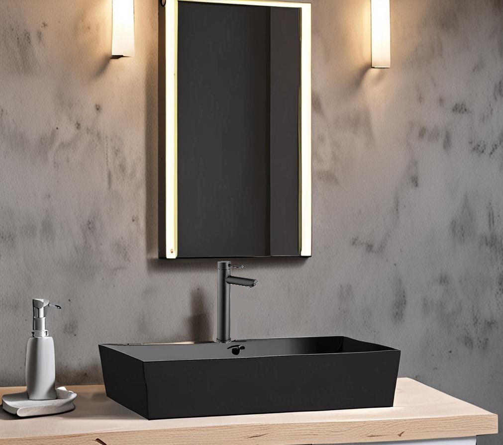 Ілюстративне зображення змішувача для умивальника WEZER EKO11A-01-BLACK у ванній кімнаті