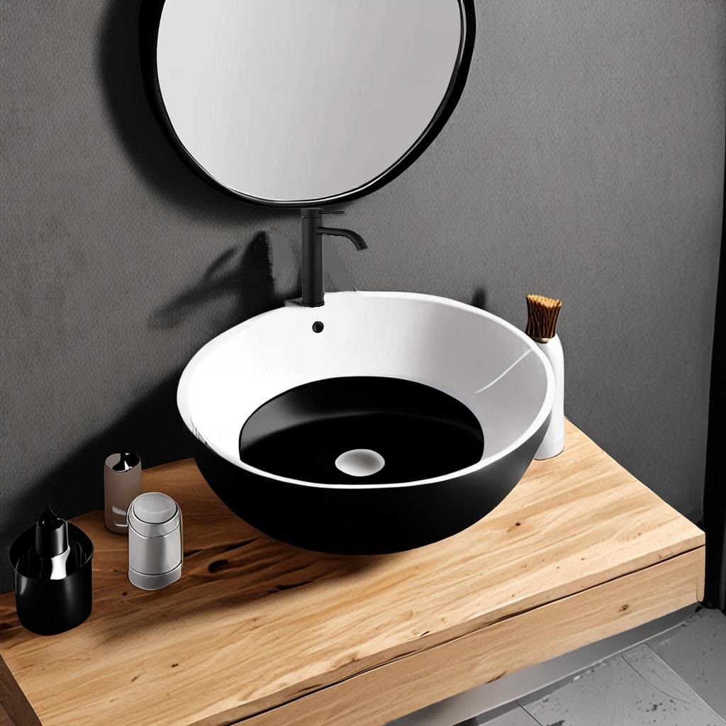 Ілюстративне зображення змішувача для умивальника WEZER EKO11C-01-BLACK у ванній кімнаті