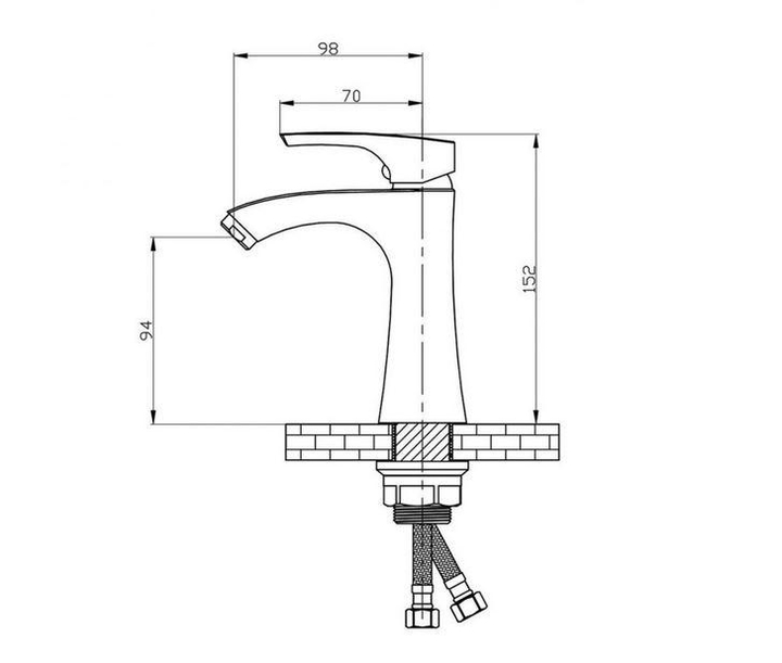 Схематическое изображение размеров смесителя для умывальника WEZER FAB1
