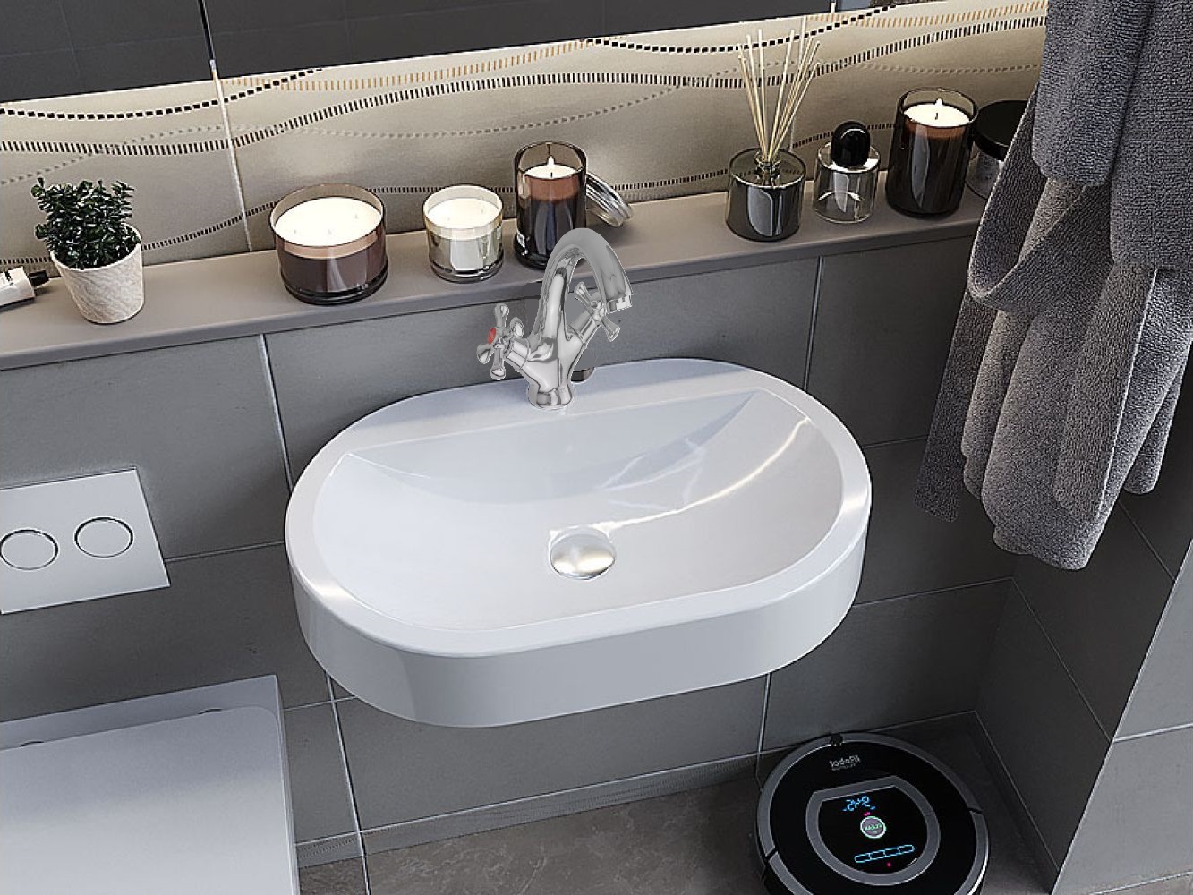 Иллюстративное изображение смесителя для умывальника WEZER JAP1-827 в ванной комнате