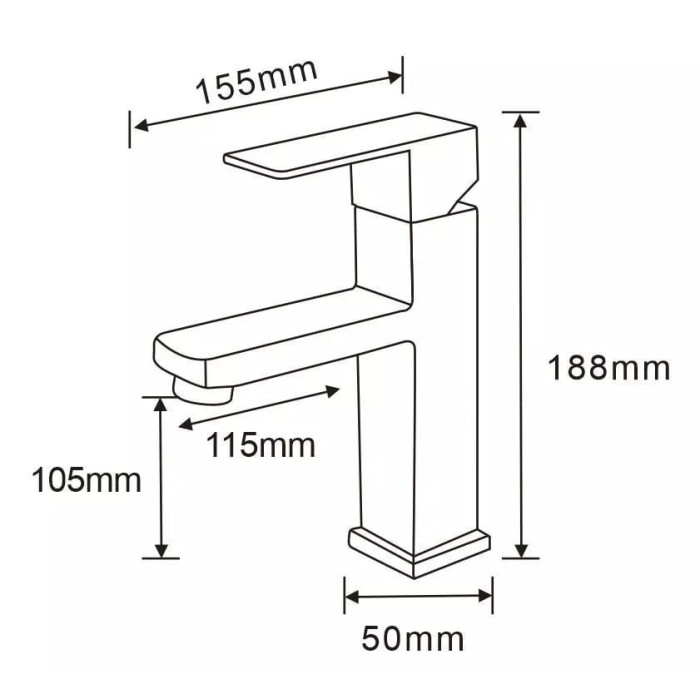 Схематичне зображення розмірів змішувача для умивальника WEZER PRO1-02-GUNGREY