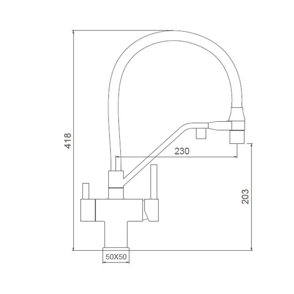 G4395-66 кухня под осмос одновес. выс. силикон. излил лат. шпилька Ø35 (черный) {8/1} – конструктивные размеры