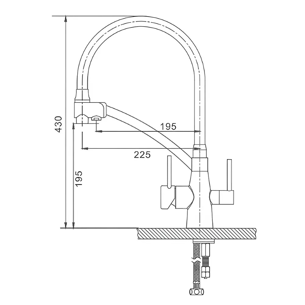 G4398-13 кухня под осмос одновес. выс. силикон. излил лат. шпилька Ø35 (золото/черн.) – графическое изображение