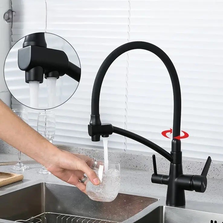 Смеситель для кухни на две воды GAPPO G4398-16 с гибким изливом, черный