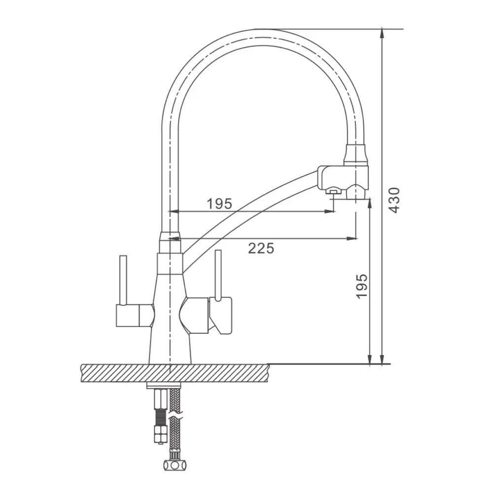 Смеситель для кухни на две воды GAPPO G4398-16 с гибким изливом, черный – монтажные размеры