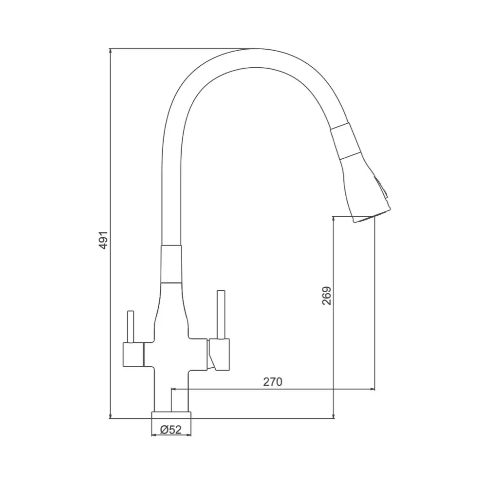 G4399-66 кухня під осмос одноваж. вис. силікон. вилив нерж. сталь гайка Ø35 (чорний) {8/1} – схематичне зображення конструкції