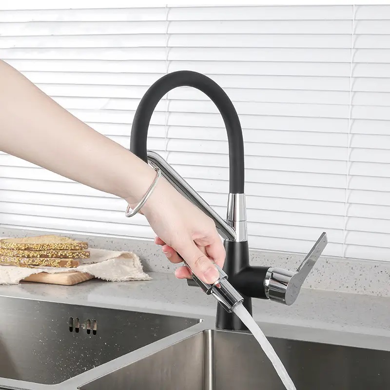 Змішувач для кухні на дві води Frap F4374-2, чорний/хром