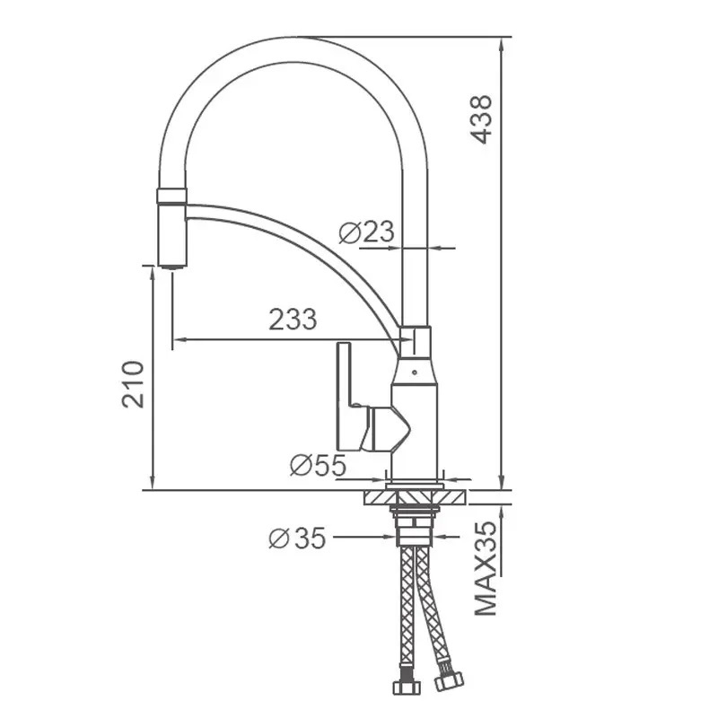 Технічні креслення моделі – змішувач для кухні Frap F4552 з гнучким виливом, сірий/хром