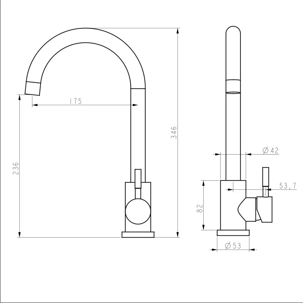 Смеситель для кухни WEZER EKO4A-01-BLACK черного цвета – проект с размерами