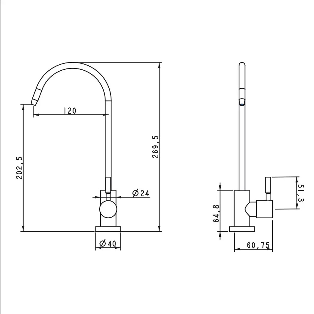 Монокран для питьевой воды WEZER EKO4F-13 черный – подробные размеры модели.