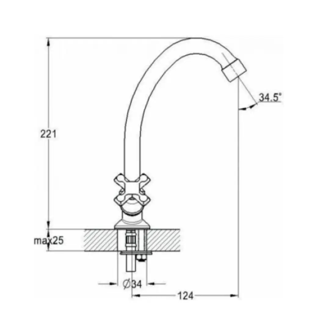 Змішувач для кухні WEZER JIK4-102, хром – технічні креслення