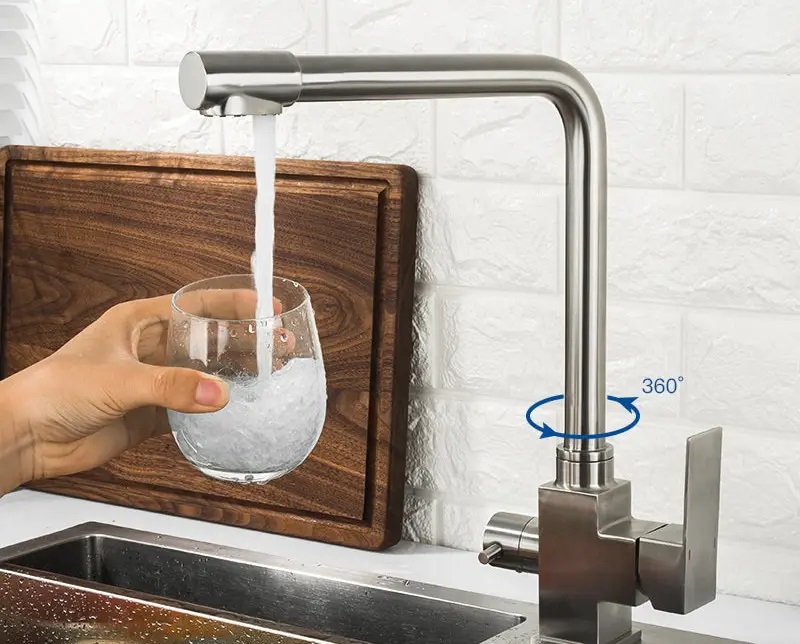 Смеситель для кухни на две воды WEZER PRO4C-02, нержавеющая сталь.