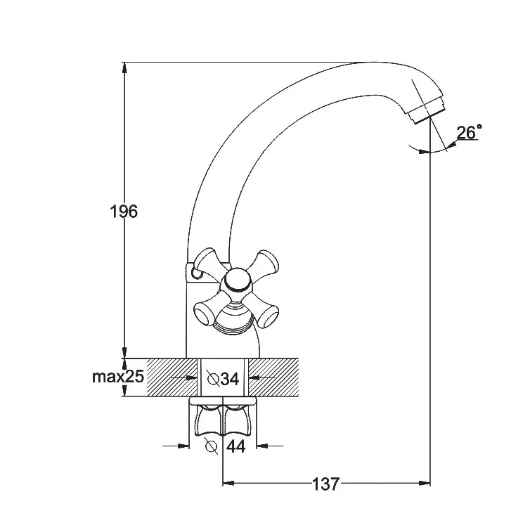 Смеситель для умывальника/кухня WEZER TLC1-827, хром – параметры для подключения