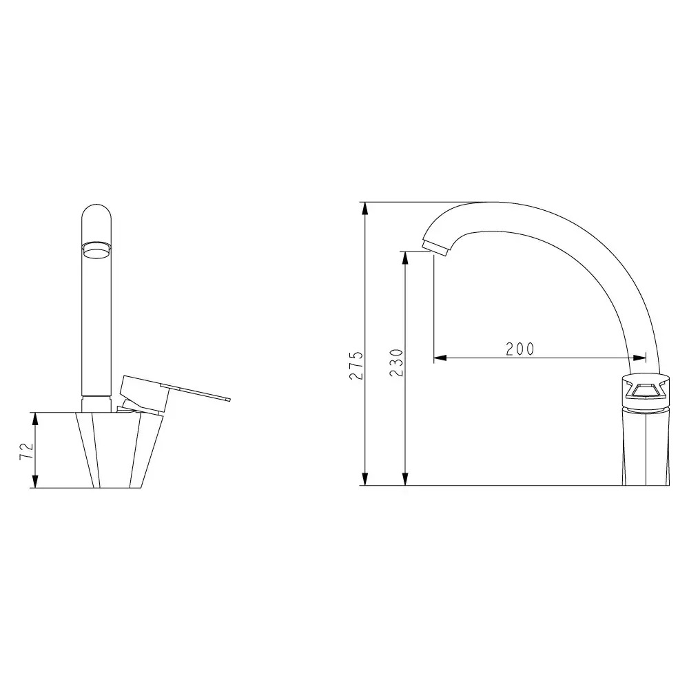 Схематическое изображение размеров смесителя для кухни KIT4A-16:
