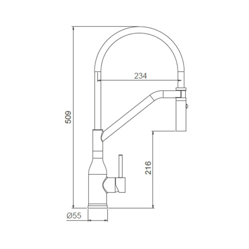 Схематичне зображення розмірів змішувача для для кухні Gappo G4098-15