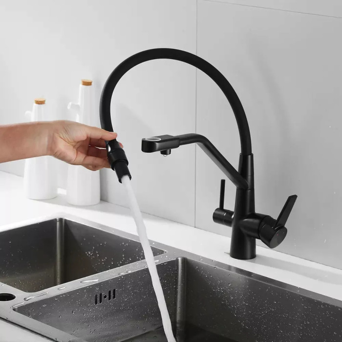 Иллюстративное изображение Кухонного смесителя WEZER INX4A-08-BLACK на кухне