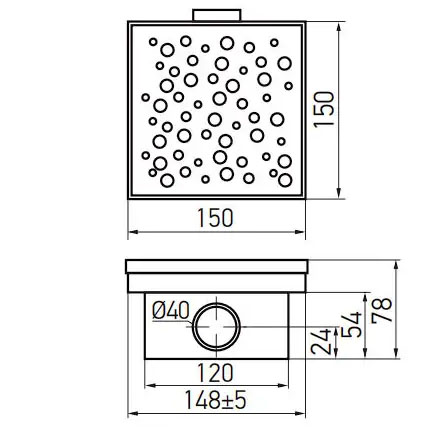 Габаритные размеры Душевый трап Koer FD20-S150 SUS304 (KR3282) нержавеющая сталь