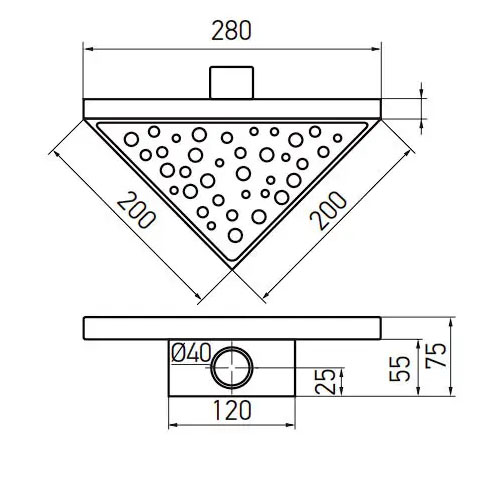 Габаритні розміри Душовий трап Koer FD20-T200 SUS304 (KR3264) нержавіюча сталь 