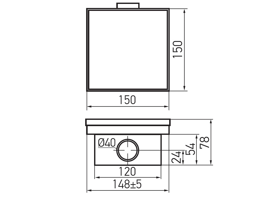 Габаритні розміри Душовий трап Koer FD30-S150 SUS304 (AC0684) 150x150мм нержавіюча сталь 