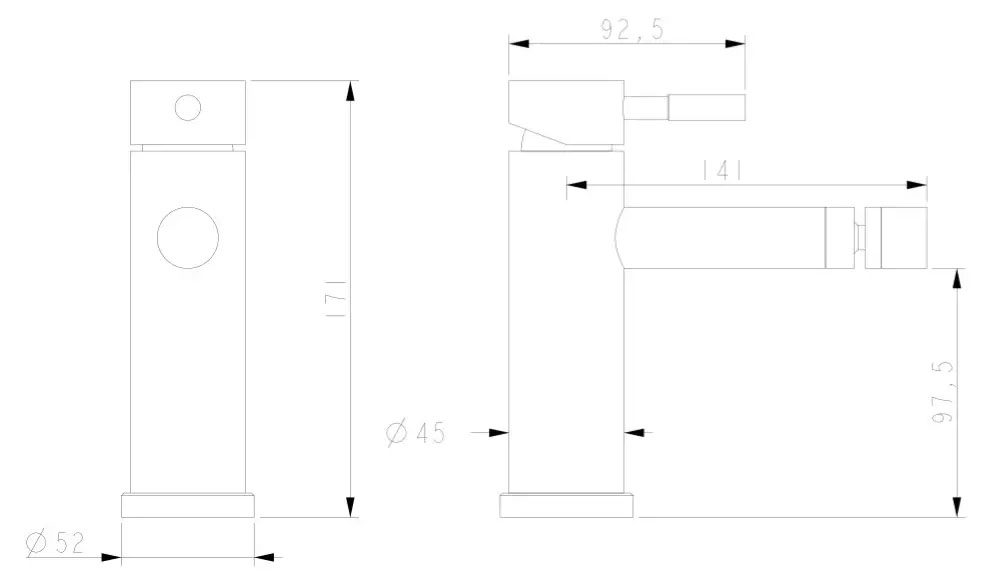 Габаритні розміри Гігієнічний душ WEZER EKO2A-01, нержавіюча сталь. 