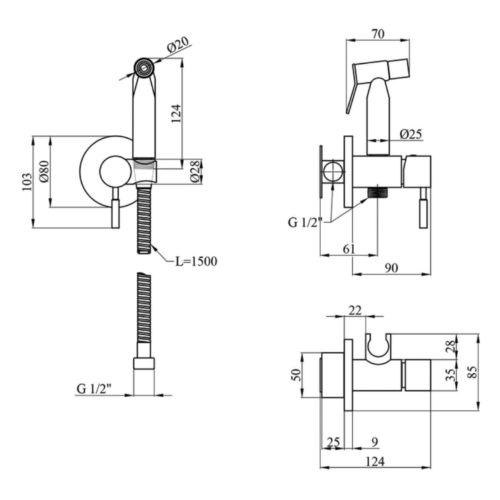 Гігієнічний душ WEZER EKO9В-01, нержавіюча сталь, чорний Black