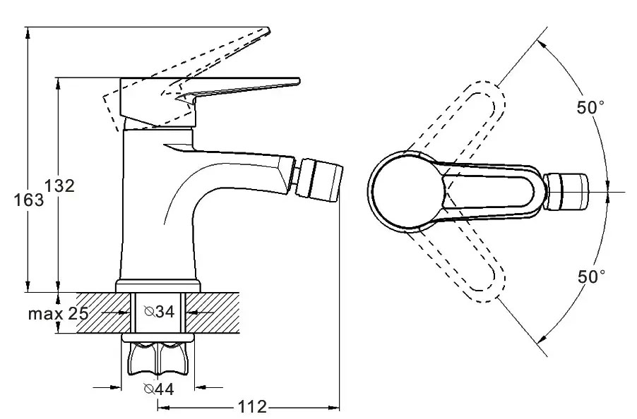 Габаритні розміри Гігієнічний душ WEZER PUD2-045, хром 