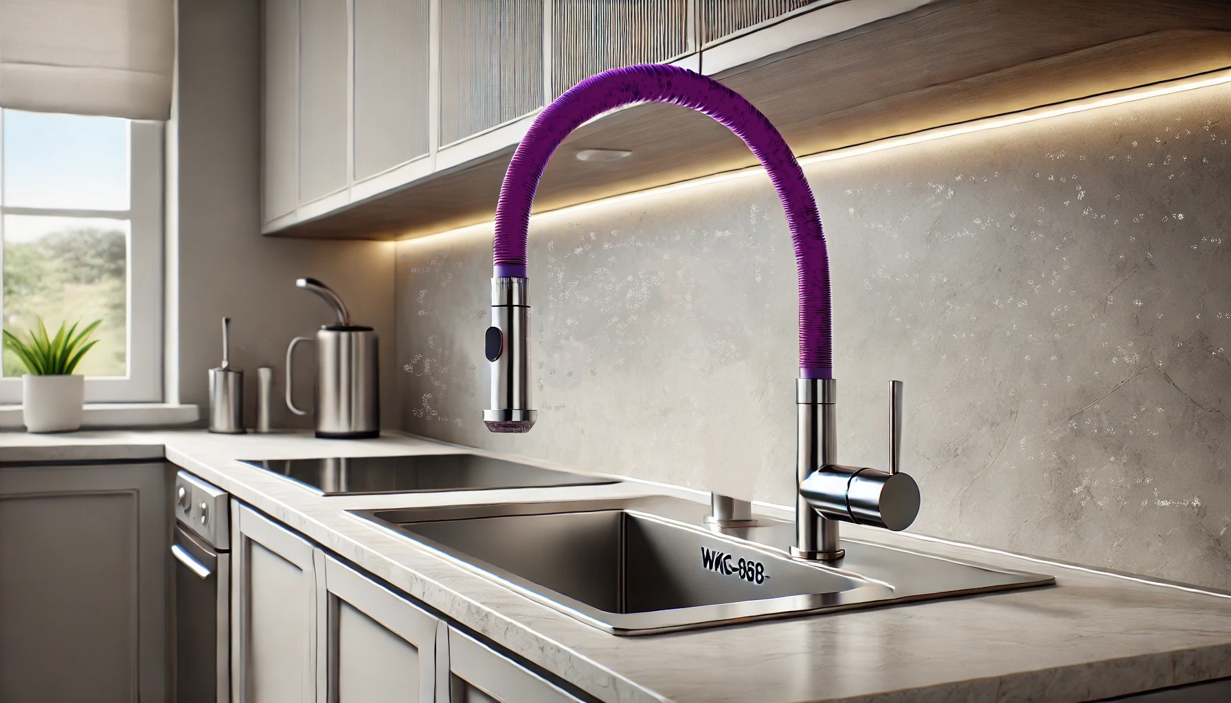 Иллюстративное изображение Гибкого излива WEZER WKC-058-PURPLE на кухне: