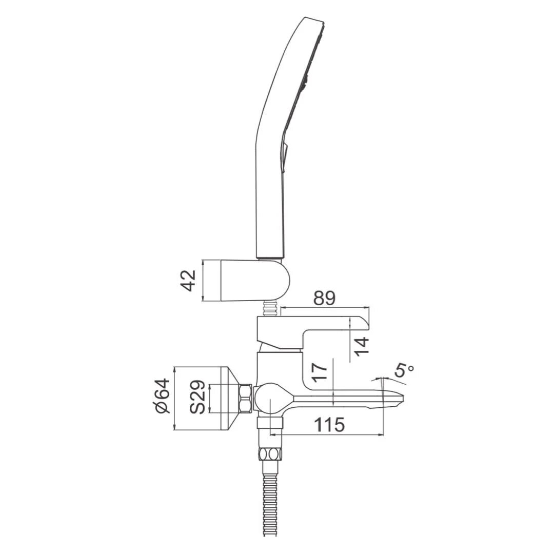Схематичне зображення розмірів змішувача для ванни GAPPO G3203-8 :